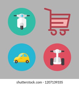 transport icon set. vector set about shopping cart, segway, motorbike and car icons set.