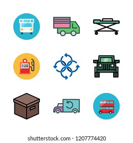 transport icon set. vector set about truck, caravan, cargo truck and gas station icons set.