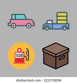 transport icon set. vector set about box, gas station and car icons set.