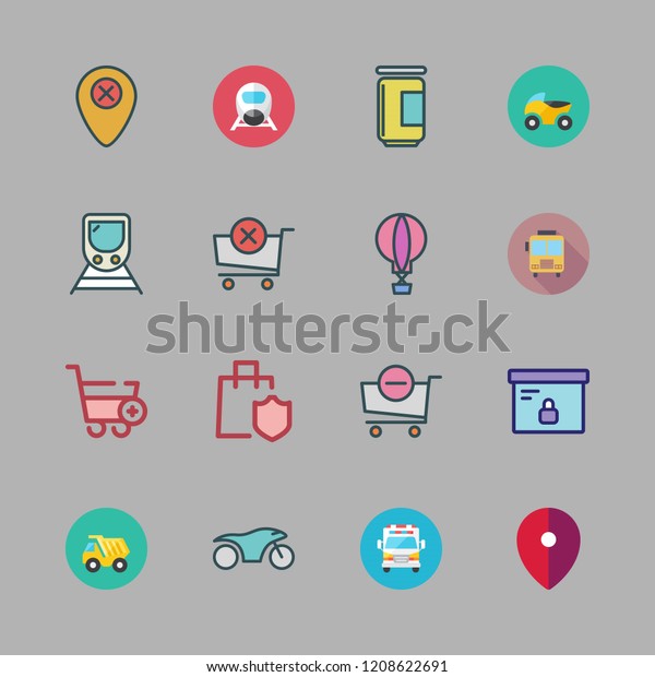 transport icon set. vector set about box, jam,\
shopping cart and school bus icons\
set.