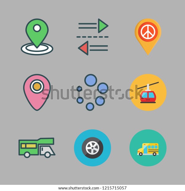 transport icon set. vector set about\
transfer, cable car cabin, trailer and tire icons\
set.