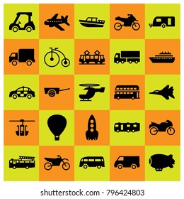 Transport icon set vector. bicycle, lorry, cart and zeppelin