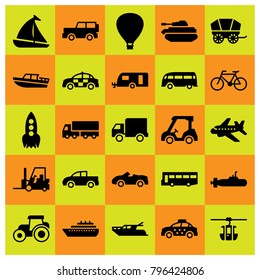 Transport icon set vector. tank, car, van and jeep