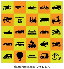 Transport icon set vector. tuk tuk, motorcycle, hot air balloon and bicycle