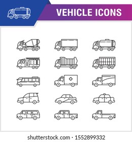 Transport icon set, vehicle Icon collection, black line sketches illustrations, simple, modern and trendy design for your element design