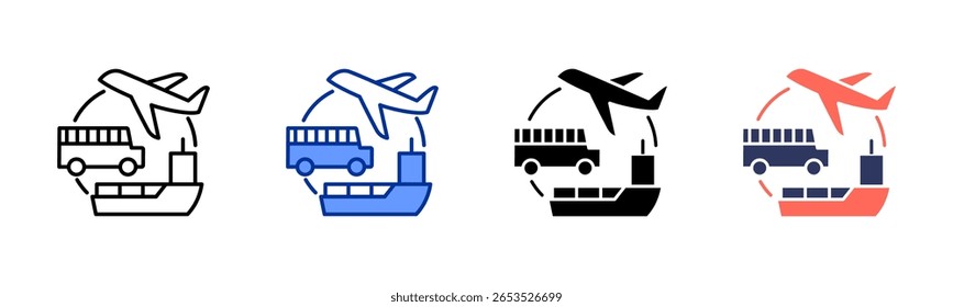 Coleção de vários estilos da folha de ícone de transporte
