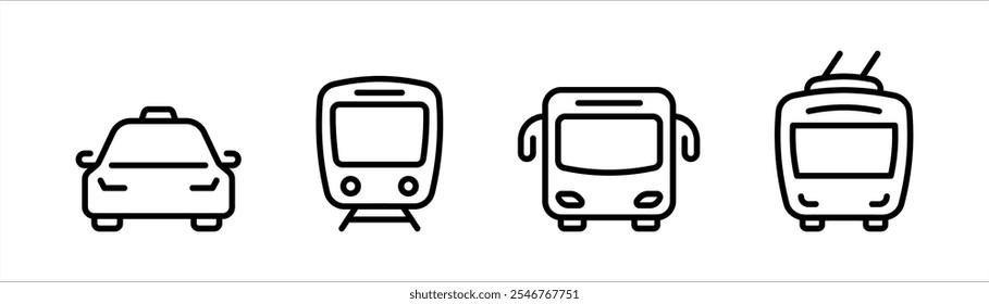 Icono de transporte. Conjunto de iconos de Transporte. Coche, autobús, ferrocarril, iconos de tren. Símbolos de Transporte