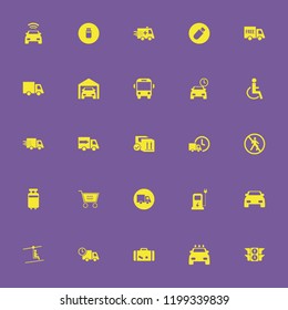 transport icon. transport vector icons set shopping cart, parking time, man on cable car and fast delivery truck
