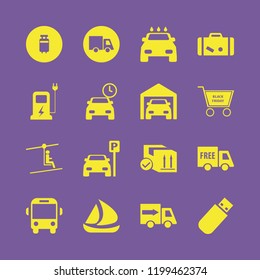 transport icon. transport vector icons set car wash, private garage, flash driver and parked car