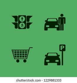 transport icon. transport vector icons set traffic signs, shopping cart, man with car and parked car