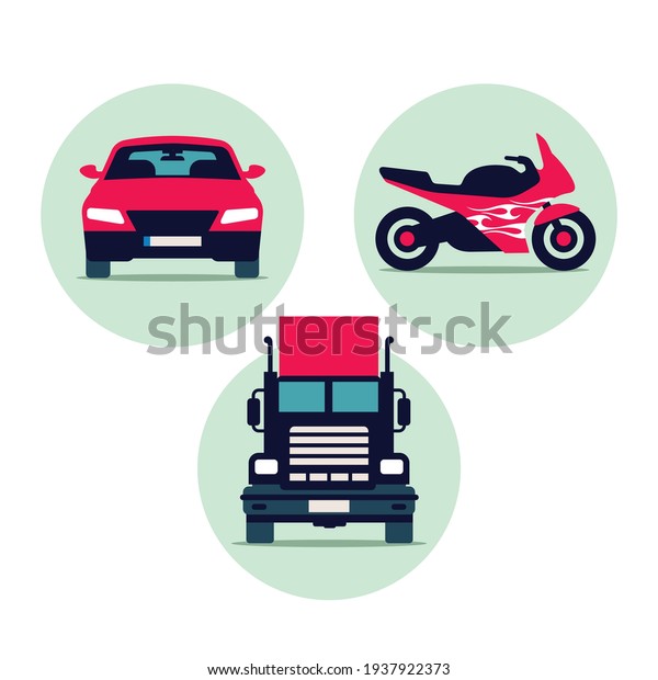 Transport icon, vehicle types, car,\
motorcycle and freight transport icons, vector\
image