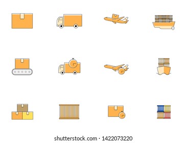 Transport icons, aircraft, lorries, boats, parcels, conveyor belts, limited-time icon vector maps. -Vector diagram
