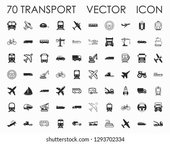 Transport icons. Airplane, bus, train, ship, truck, tractor vector signs. 