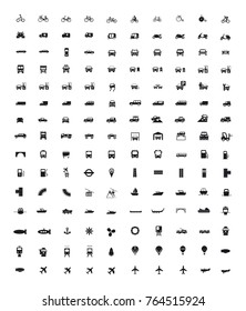Transport icons, all type of transportation icons, symbols, bike, bicycle, vector illustration signs, pictogram