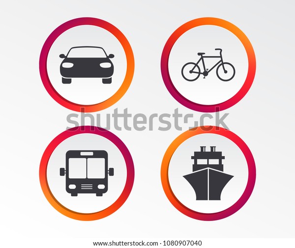 Transport icons. Car, Bicycle, Public
bus and Ship signs. Shipping delivery symbol. Family vehicle sign.
Infographic design buttons. Circle templates.
Vector