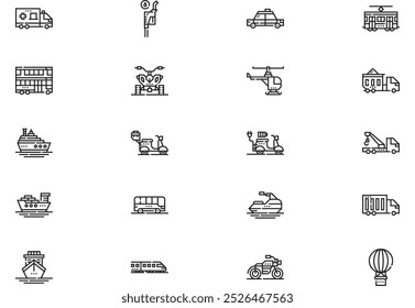 Transport icons collection is a vector illustration with editable stroke.