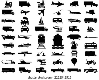 Transport icons collection, vector silhouette