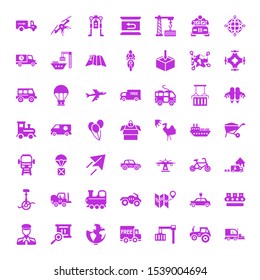 transport icons. Editable 49 transport icons. Included icons such as Forklift, Tractor, Cargo, Delivery truck, World, Cardboard, Captain, Conveyor. transport trendy icons for web.