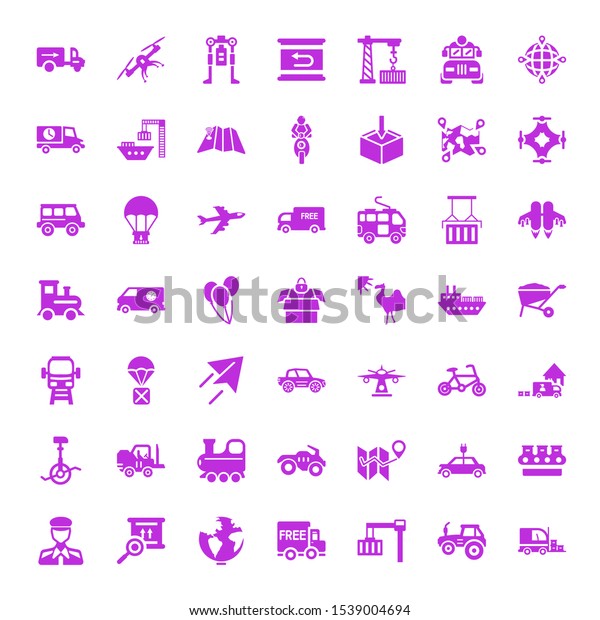 transport icons. Editable 49 transport icons.\
Included icons such as Forklift, Tractor, Cargo, Delivery truck,\
World, Cardboard, Captain, Conveyor. transport trendy icons for\
web.