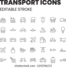Transport Icons Editable Set - 35 outline icons