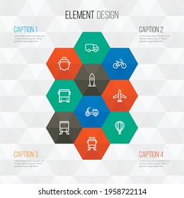 Transport icons line style set with autobus, tanker, caravan and other train elements. Isolated vector illustration transport icons.