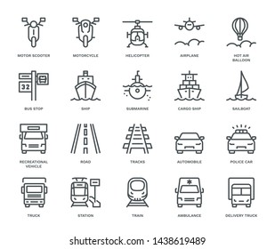 Transport Icons, oncoming view,  Monoline concept
The icons were created on a 48x48 pixel aligned, perfect grid providing a clean and crisp appearance. Adjustable stroke weight. 