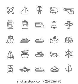 Transport icons Outline Stroke on White Background Vector Illustration 