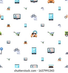 transport icons pattern seamless. Included editable flat Bike tour, Car repair service, Car wash service, Free Shipping, Wheelbarrow icons. transport icons for web and mobile.