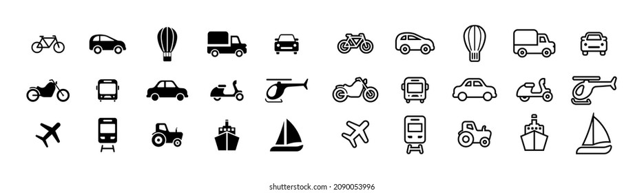 Transport Icons. Public, Air, Land, Sea Transportation Web Icon. Set Of Public Transportation. Vector Illustration