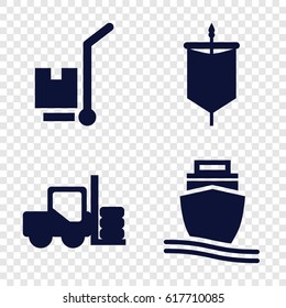 Transport icons set. set of 4 transport filled icons such as forklift, cargo on cart, cargo ship