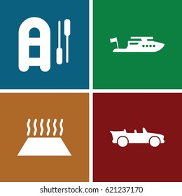 Transport icons set. set of 4 transport filled icons such as boat, cabriolet, heating system in car