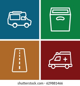 Transport icons set. set of 4 transport outline icons such as runway, van, box