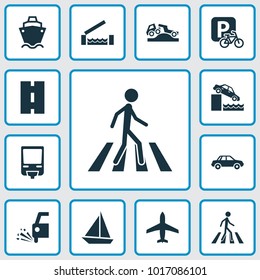 Transport Icons Set With Airplane, Sail Boat, Car And Other Slippery Elements. Isolated Vector Illustration Transport Icons.