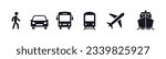 Transport icons set. Auto, bus, train, ship, plane and on foot. Public, travel and delivery transport icons. Vector illustration.