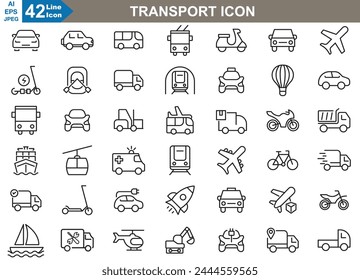 Transport Icons set. Cars, electric Bikes,  Air planes, truck, travel, boats and more. perfect vector Illustration.