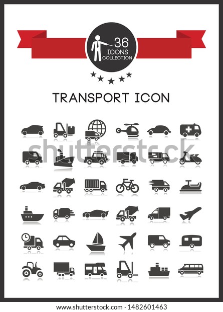 Transport icons set with cars, vehicle, auto, road,
airplane. Vector
set.