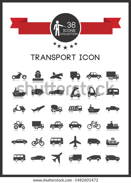 Transport icons set with cars, vehicle, auto, road,\
airplane. Vector\
set.