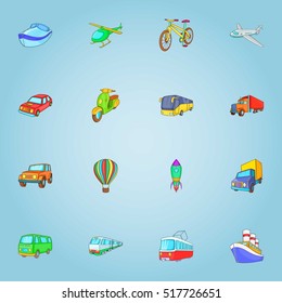 Transport icons set. Cartoon illustration of 16 transport vector icons for web