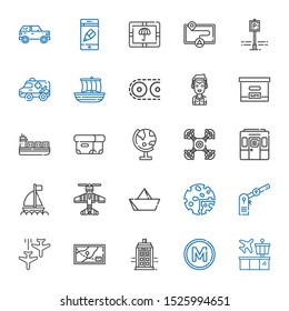 transport icons set. Collection of transport with airport, metro, police box, map, plane, parking, products, paper boat, airplane, boat. Editable and scalable transport icons.
