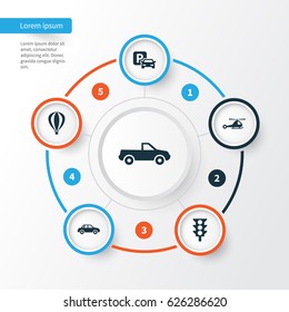Transport Icons Set. Collection Of Automobile, Stoplight, Road Sign And Other Elements. Also Includes Symbols Such As Automobile, Air, Stoplight.