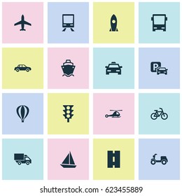 Transport Icons Set. Collection Of Bicycle, Stoplight, Road Sign And Other Elements. Also Includes Symbols Such As Way, Car, Omnibus.