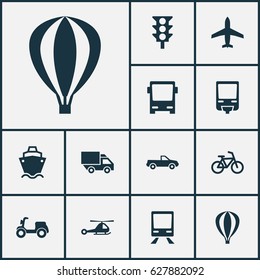 Transport Icons Set. Collection Of Chopper, Tanker, Skooter And Other Elements. Also Includes Symbols Such As Cabriolet, Autobus, Railroad.
