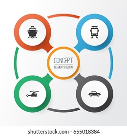 Transport Icons Set. Collection Of Chopper, Tanker, Streetcar And Other Elements. Also Includes Symbols Such As Tanker, Cargo, Car.