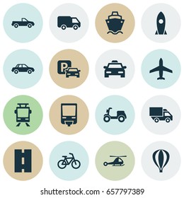 Transport Icons Set. Collection Of Chopper, Tanker, Skooter And Other Elements. Also Includes Symbols Such As Monorail, Airship, Bicycle.