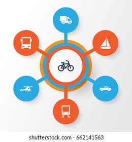 Transport Icons Set. Collection Of Chopper, Yacht, Van And Other Elements. Also Includes Symbols Such As Autobus, Boat, Car.