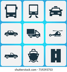 Transport Icons Set. Collection Of Chopper, Railway, Automobile And Other Elements. Also Includes Symbols Such As Tanker, Camion, Omnibus.