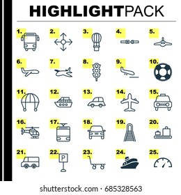 Transport Icons Set. Collection Of Flight Basket, Roadsign, Safety Belt And Other Elements. Also Includes Symbols Such As Shipping, Railroad, Transport.
