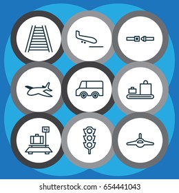 Transport Icons Set. Collection Of Lorry, Baggage, Railroad And Other Elements. Also Includes Symbols Such As Transport, Travel, Train.