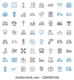 transport icons set. Collection of transport with map, ice cream machine, package, parking, boarding pass, wheelbarrow, captain, conveyor. Editable and scalable transport icons.