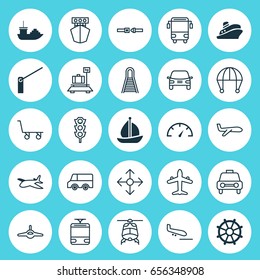 Transport Icons Set. Collection Of Plane Arrival, Jet, Chopper And Other Elements. Also Includes Symbols Such As Cart, Car, Road.